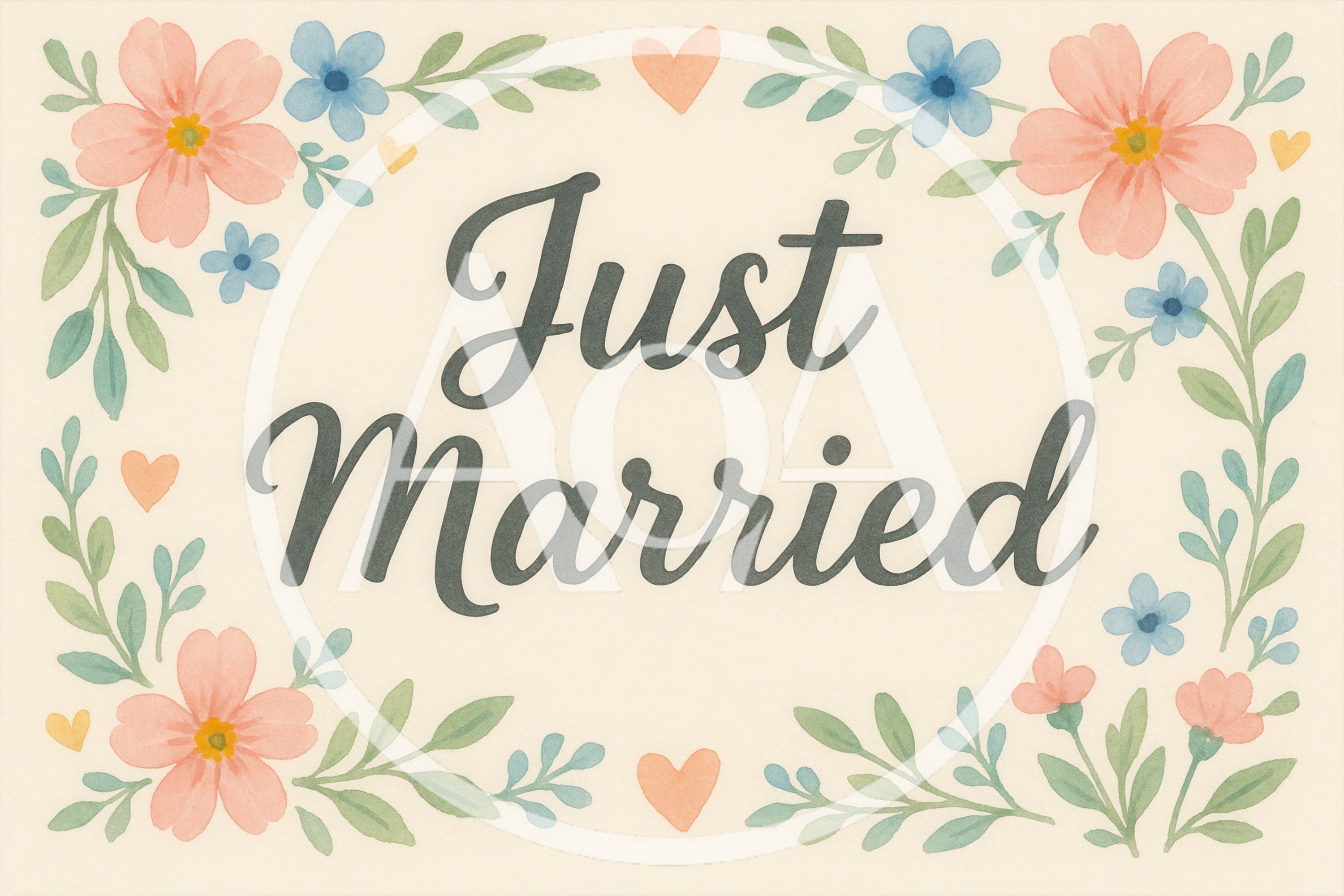 Just Married Watercolor Floral Wedding Sign