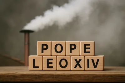 Wooden Blocks Spelling Pope Leo XIV On A Table