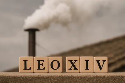 Wooden Blocks Spelling LEOXIV Against Industrial Smoke Background
