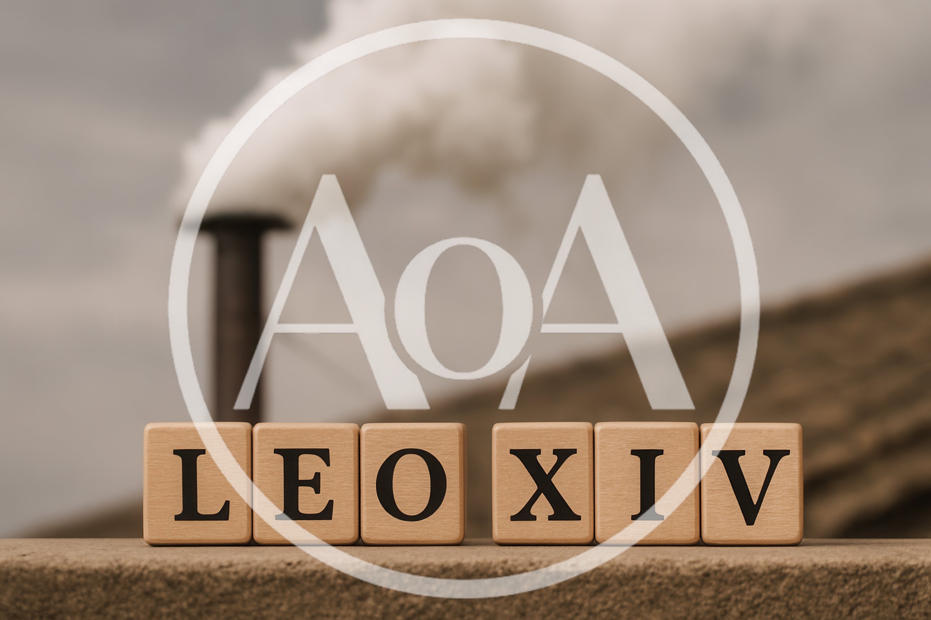Wooden Blocks Spelling LEOXIV Against Industrial Smoke Background