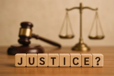 Wooden Blocks Spelling Justice With Gavel And Scales
