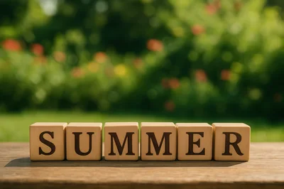 Wooden Blocks Spelling Summer On A Garden Table