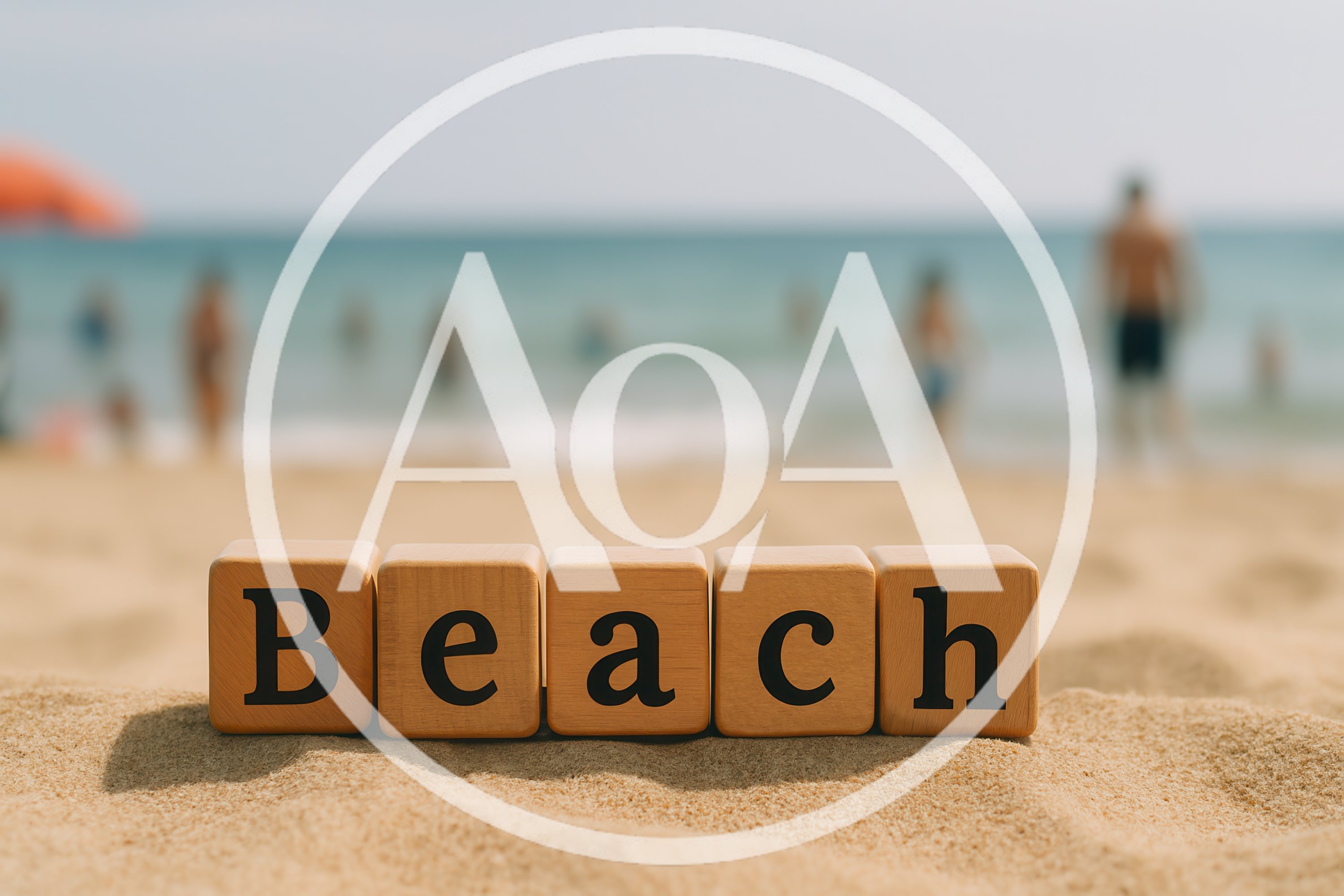 Wooden Blocks Spelling Beach On Sandy Shore