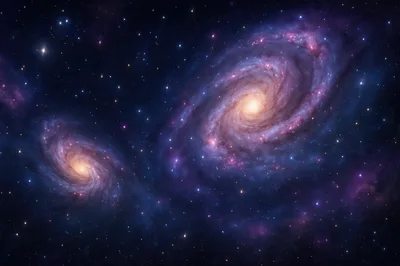 Two Spiral Galaxies Interacting In Deep Space