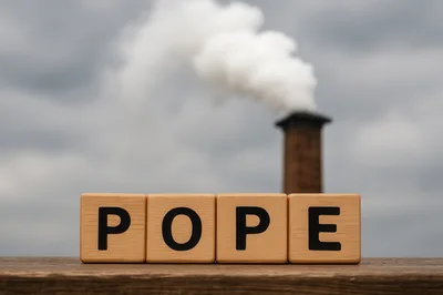 Wooden Blocks Spelling Pope With Industrial Chimney Background
