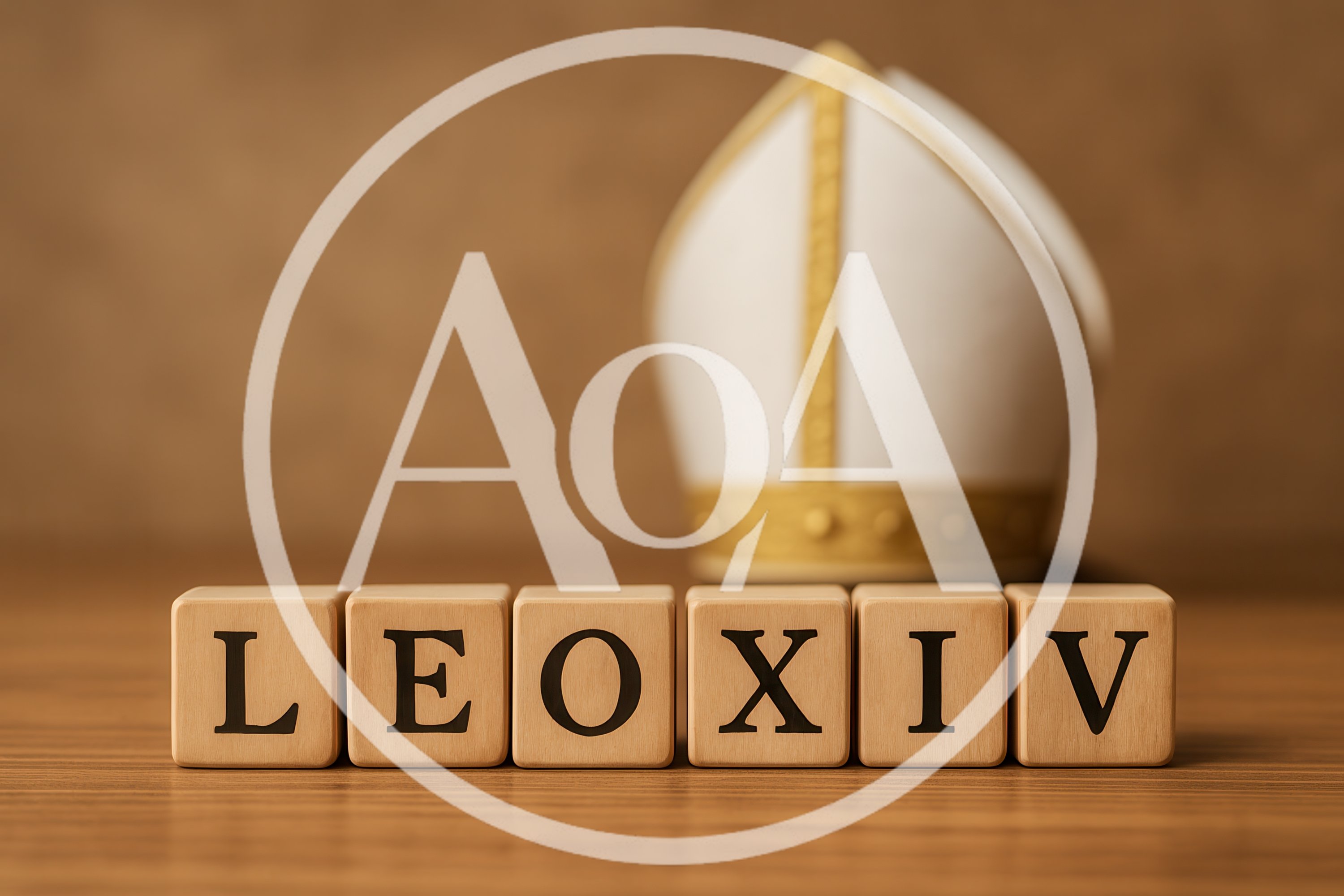 Wooden Blocks Spelling Leo XIV With A Mitre