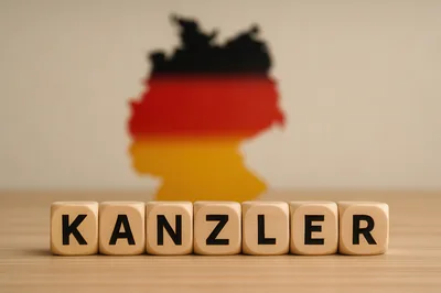 Wooden Blocks Spelling Kanzler With German Map Background