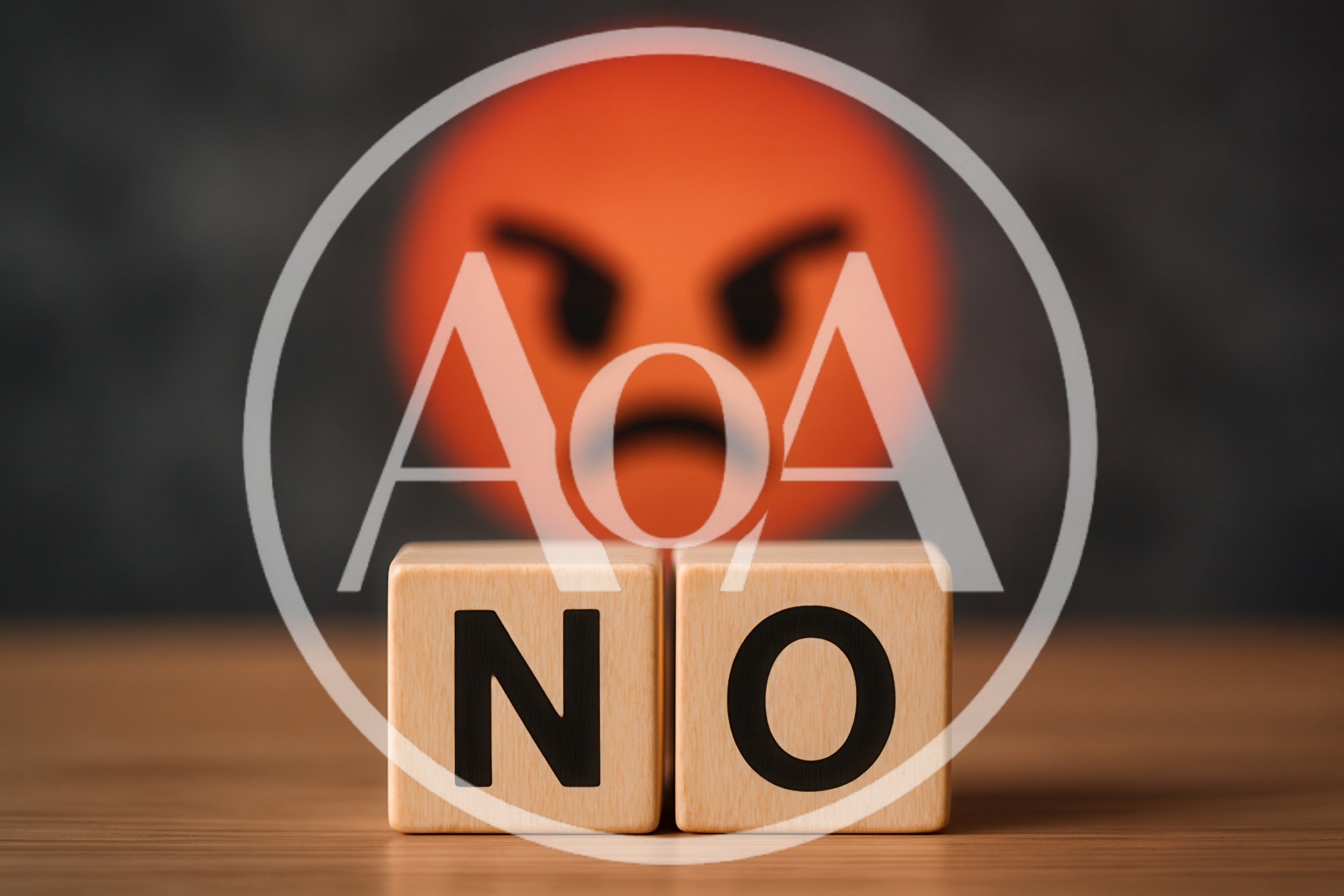 Wooden Blocks Spelling No With Angry Emoji Background
