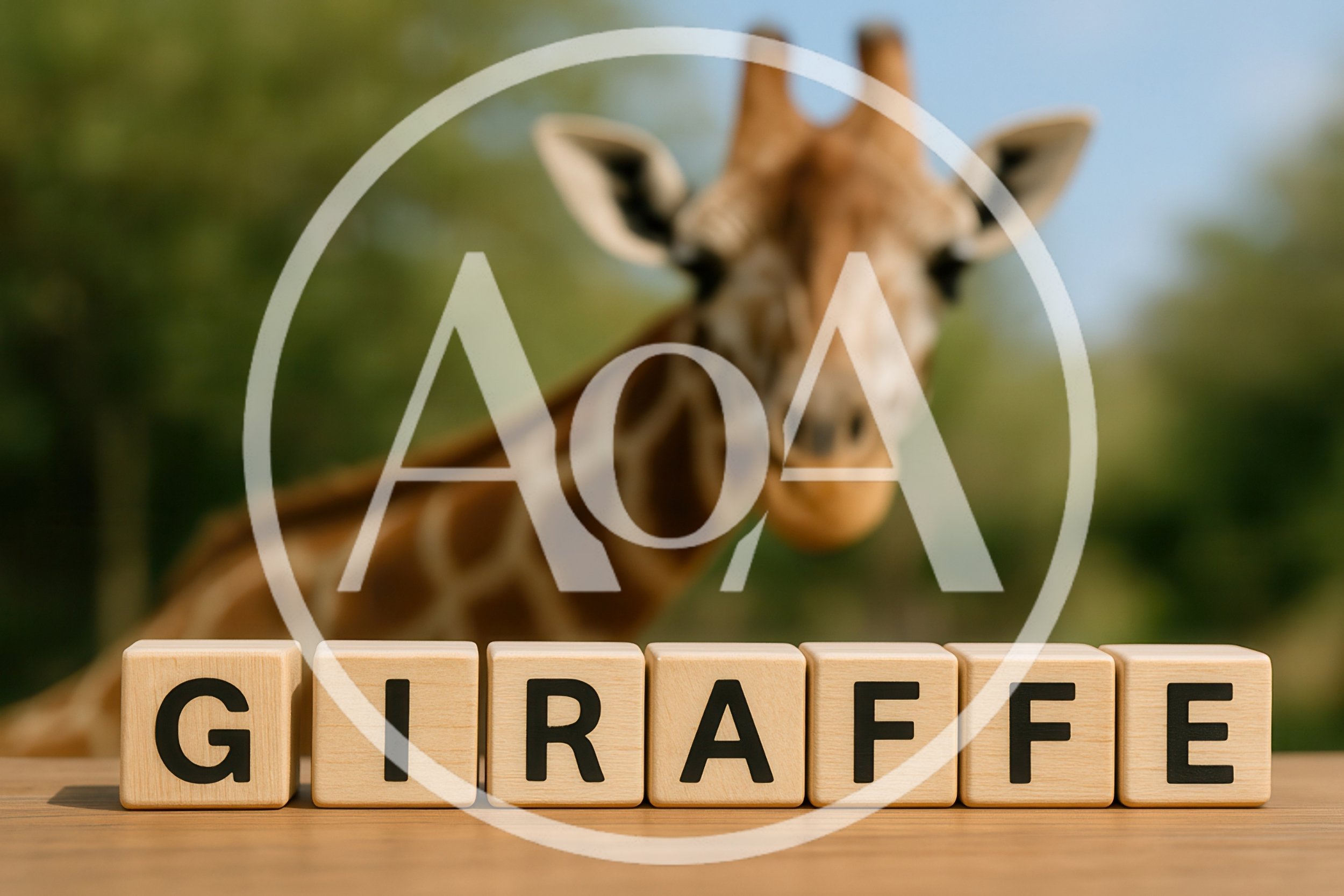 Wooden Blocks Spelling Giraffe With Blurred Giraffe Background