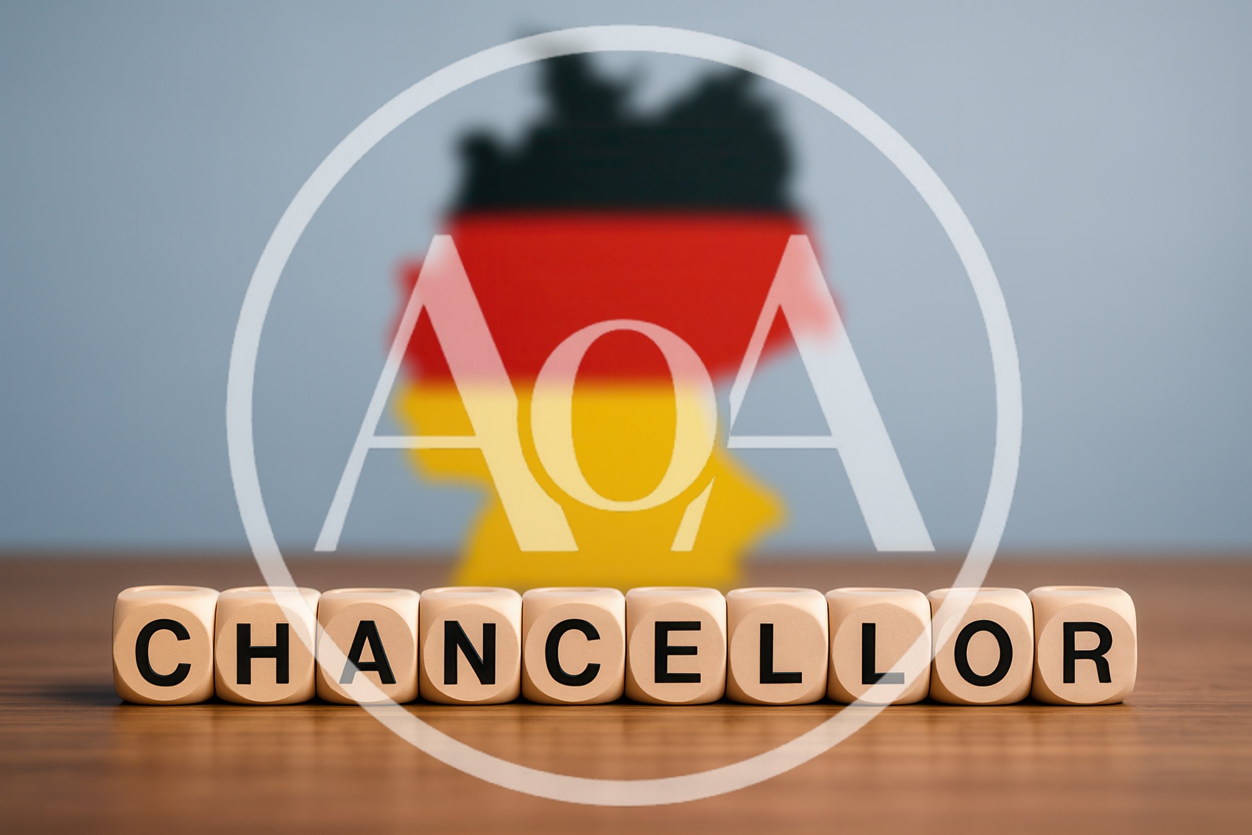 Wooden Blocks Spelling Chancellor In Front Of German Map