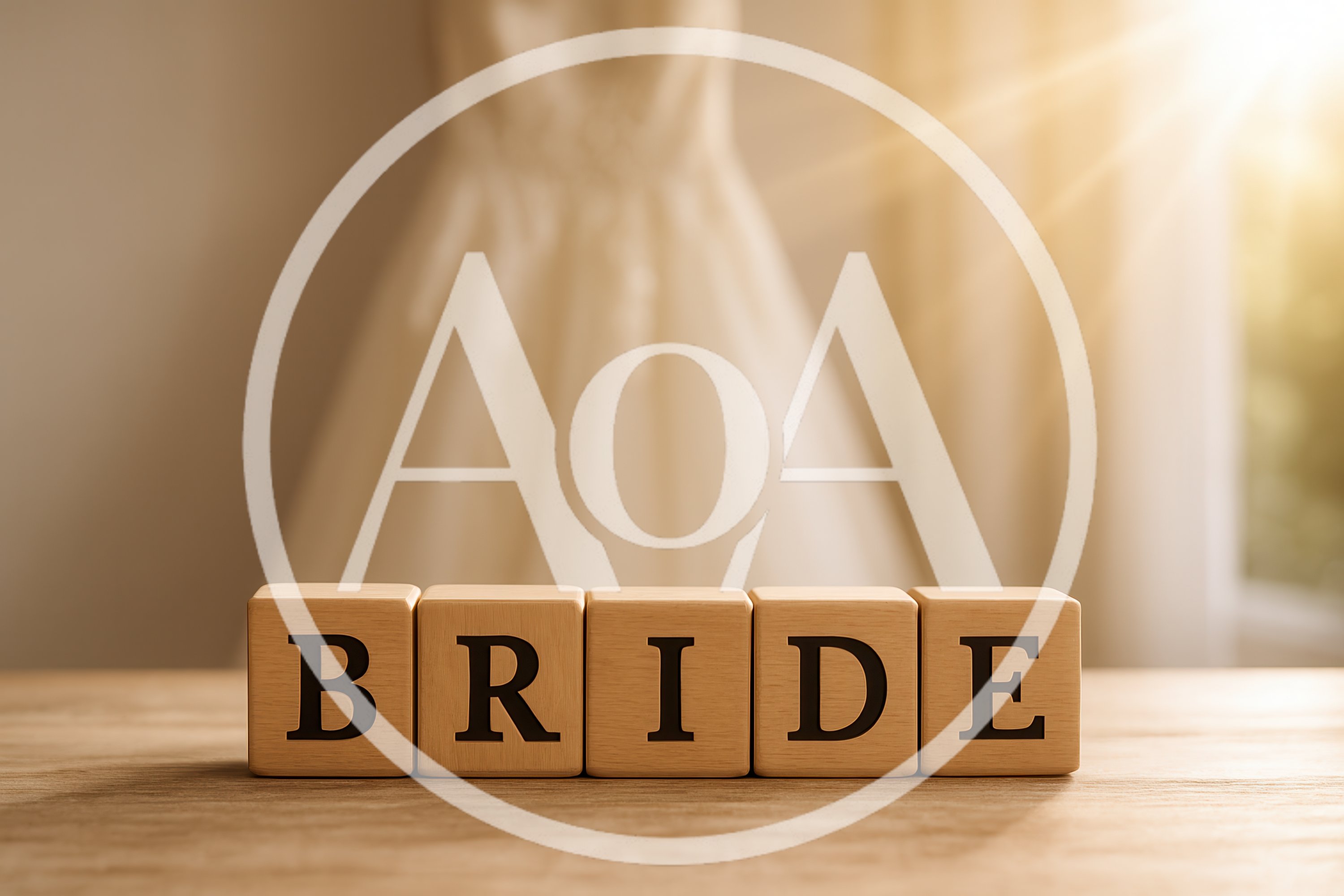 Wooden Blocks Spelling Bride With Wedding Dress Background