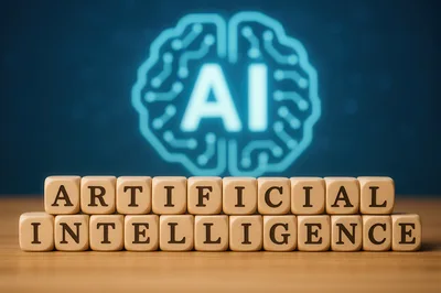 Artificial Intelligence Text Blocks With Digital Brain Icon