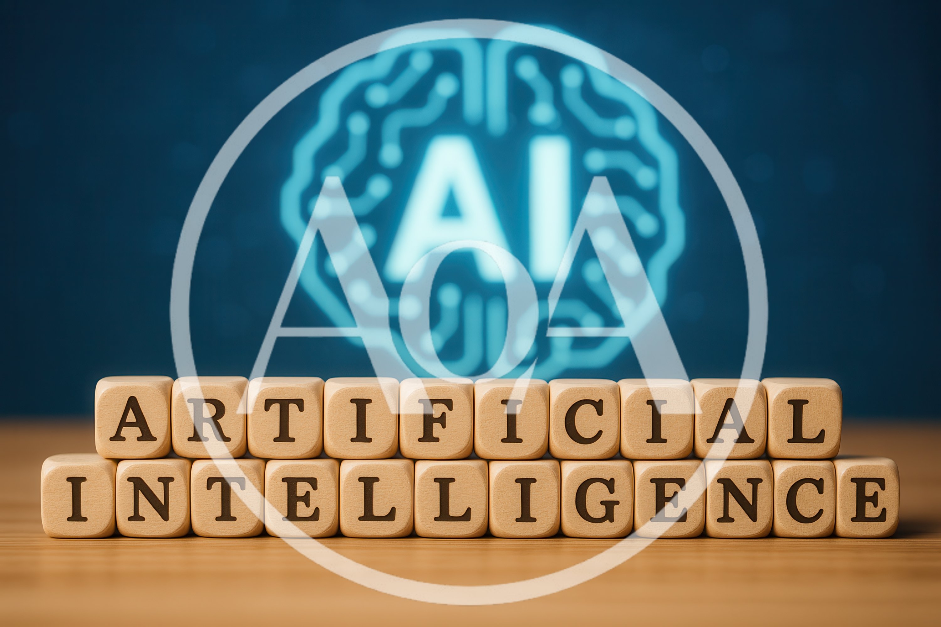 Artificial Intelligence Text Blocks With Digital Brain Icon