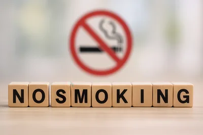 Wooden Blocks Spelling No Smoking With Prohibition Sign