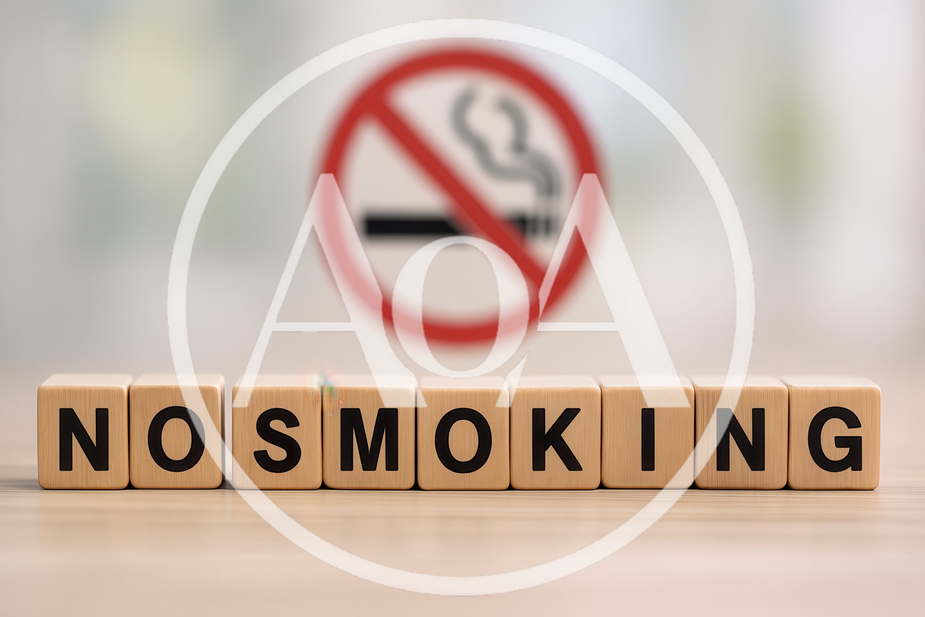 Wooden Blocks Spelling No Smoking With Prohibition Sign