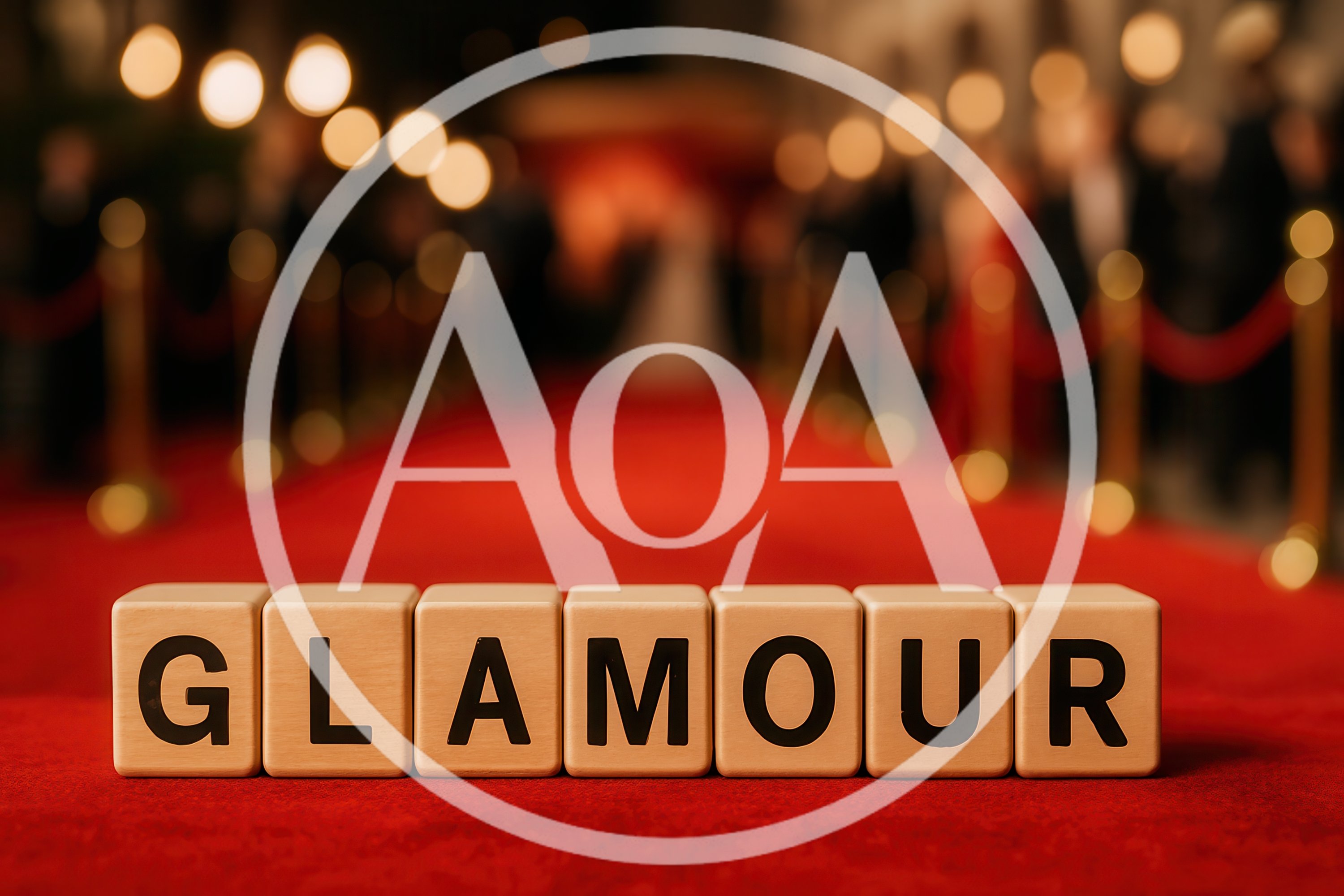 Glamour Word Spelled With Wooden Blocks On Red Carpet