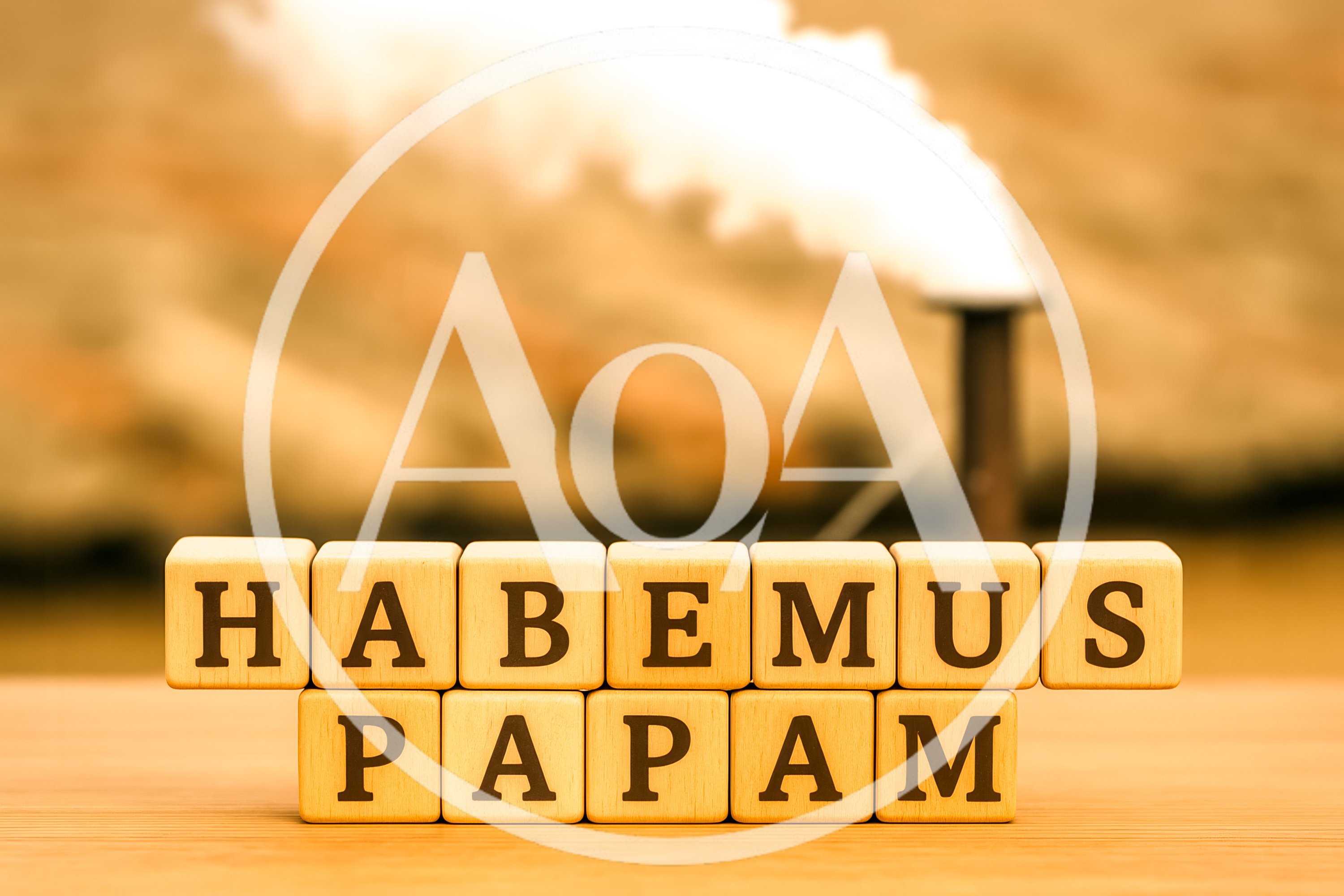 Wooden Blocks Spelling Habemus Papam With Vatican Chimney