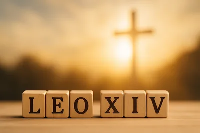 Wooden Blocks Spelling Leo XIV With A Christian Cross