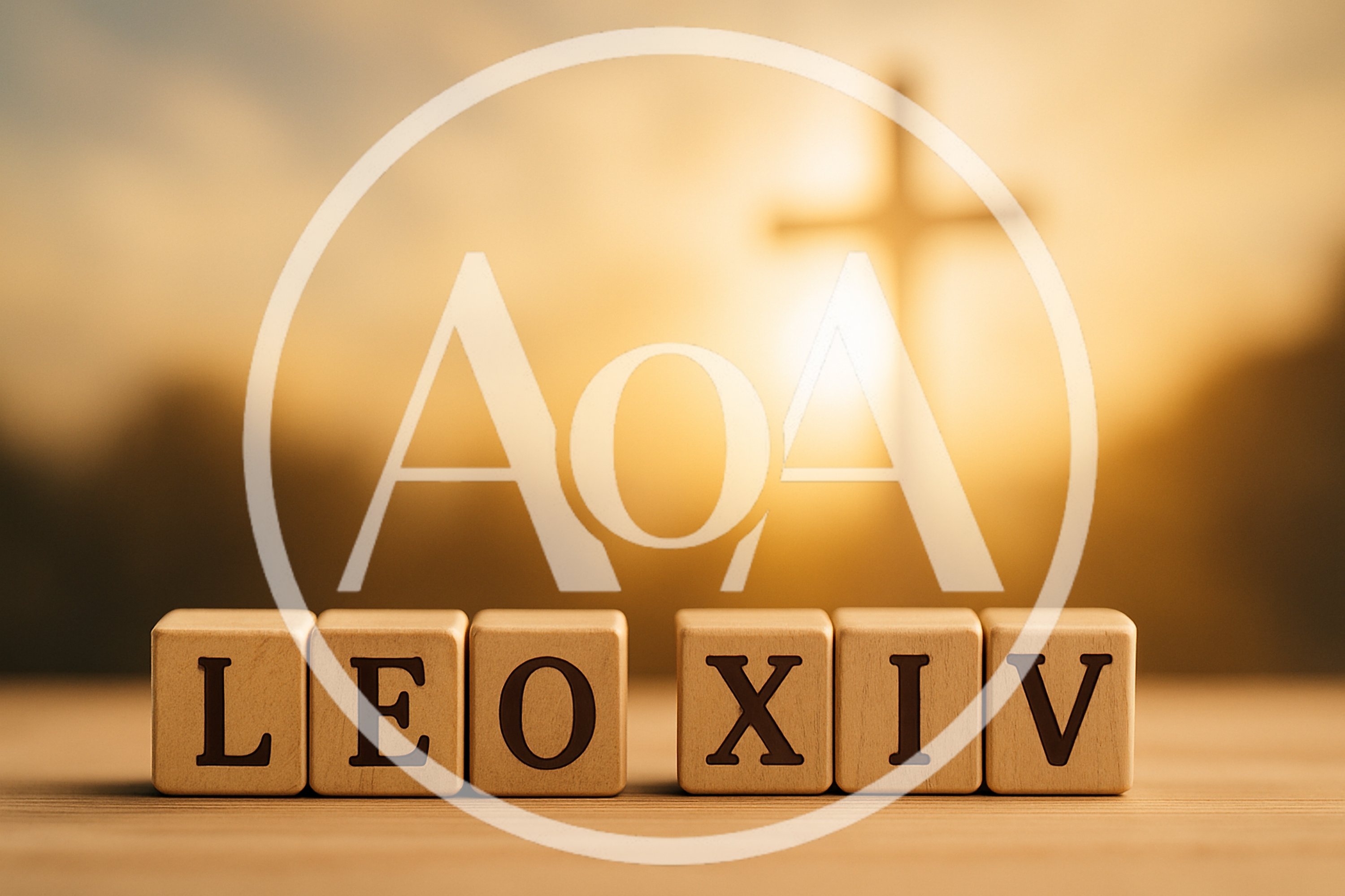 Wooden Blocks Spelling Leo XIV With A Christian Cross