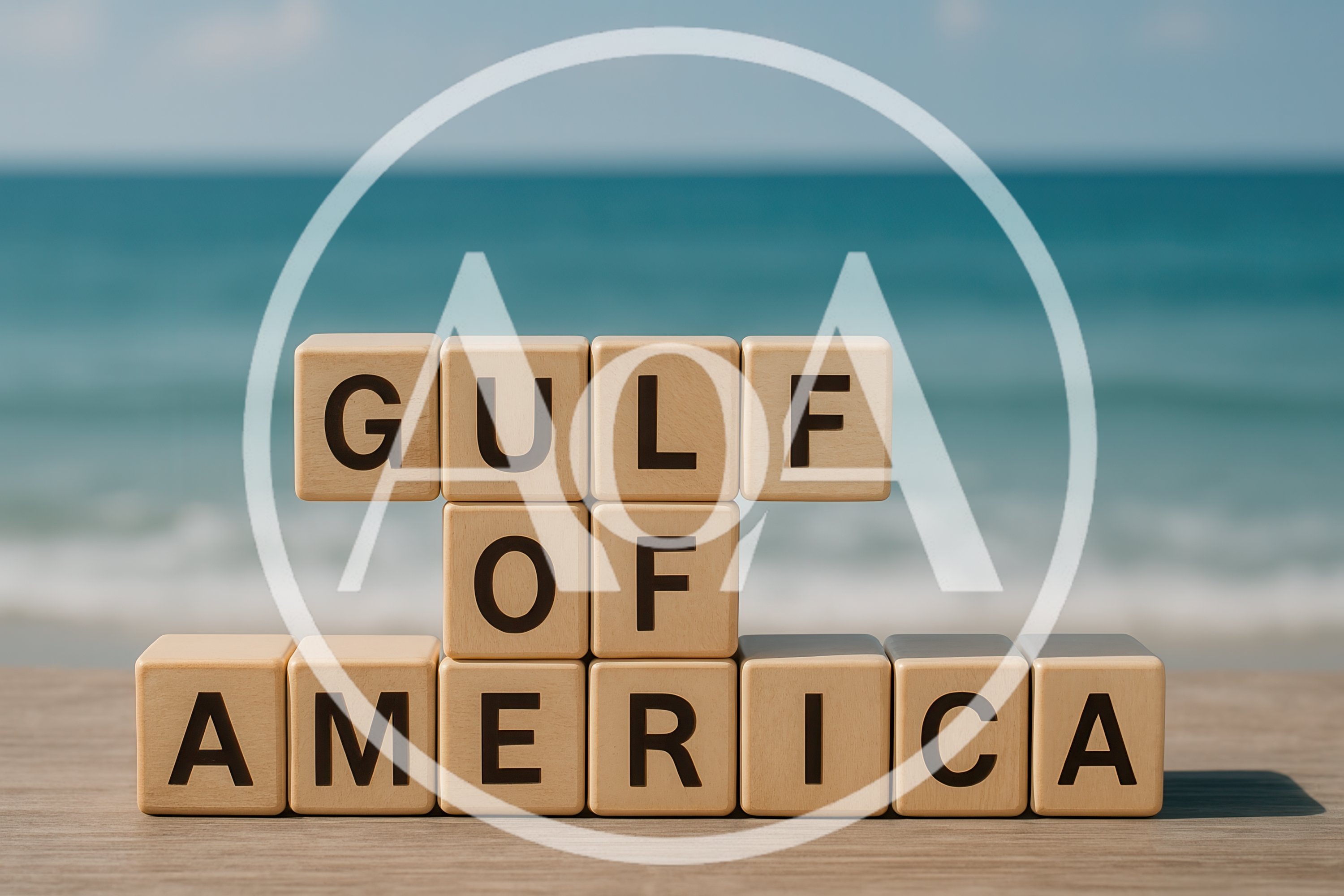 Wooden Blocks Spelling Gulf Of America On Beach