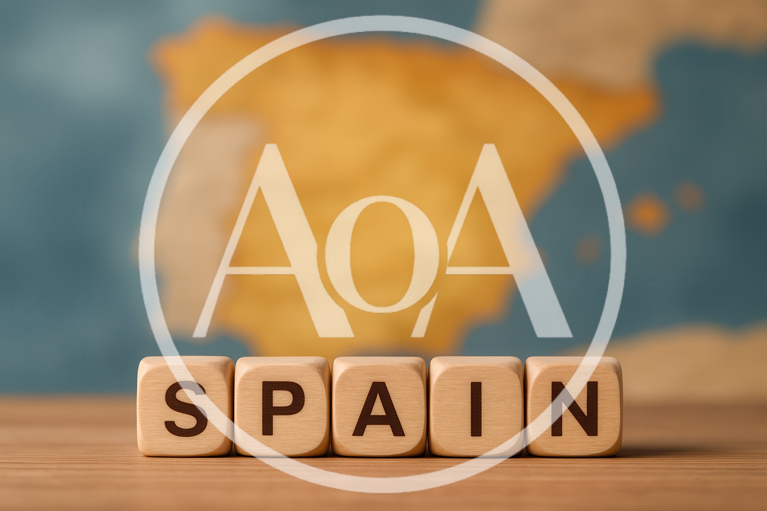 Wooden Blocks Spelling Spain In Front Of Map