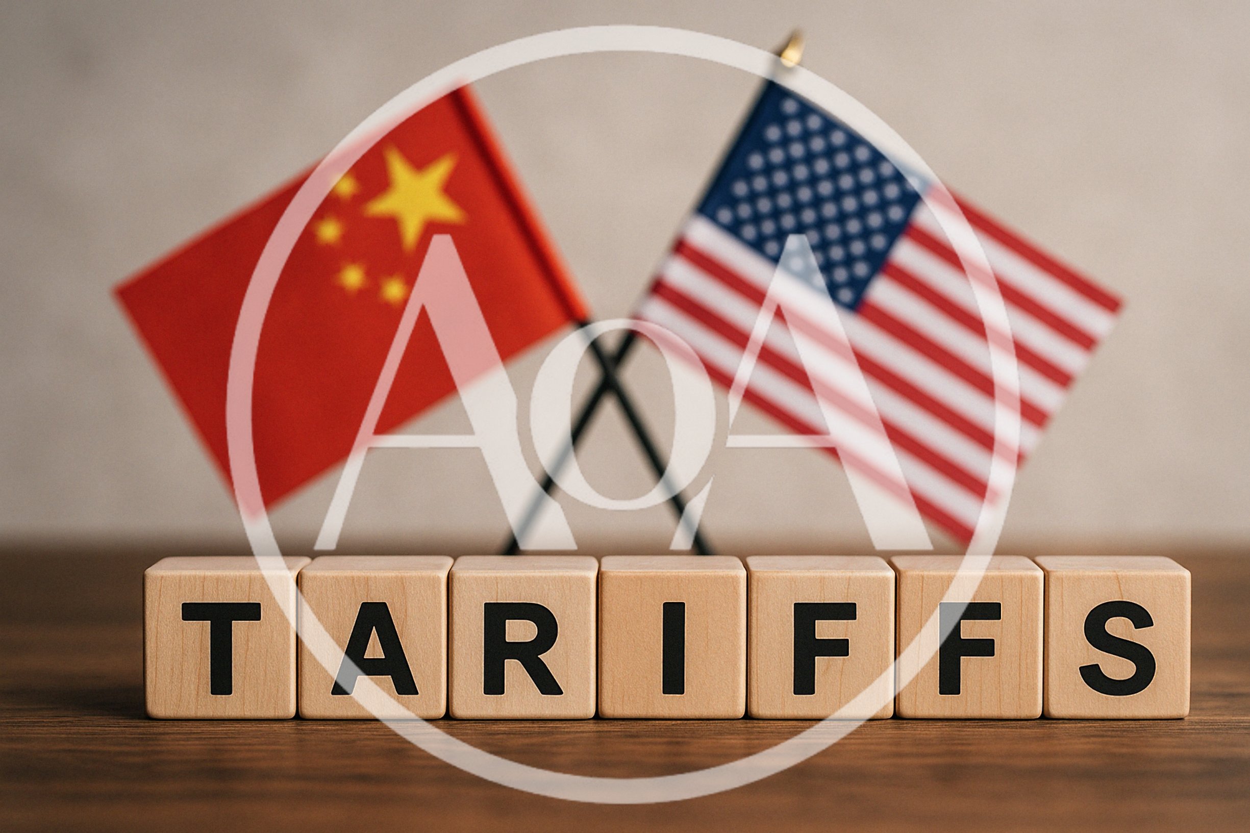 Wooden Blocks Spelling Tariffs With Chinese And American Flags