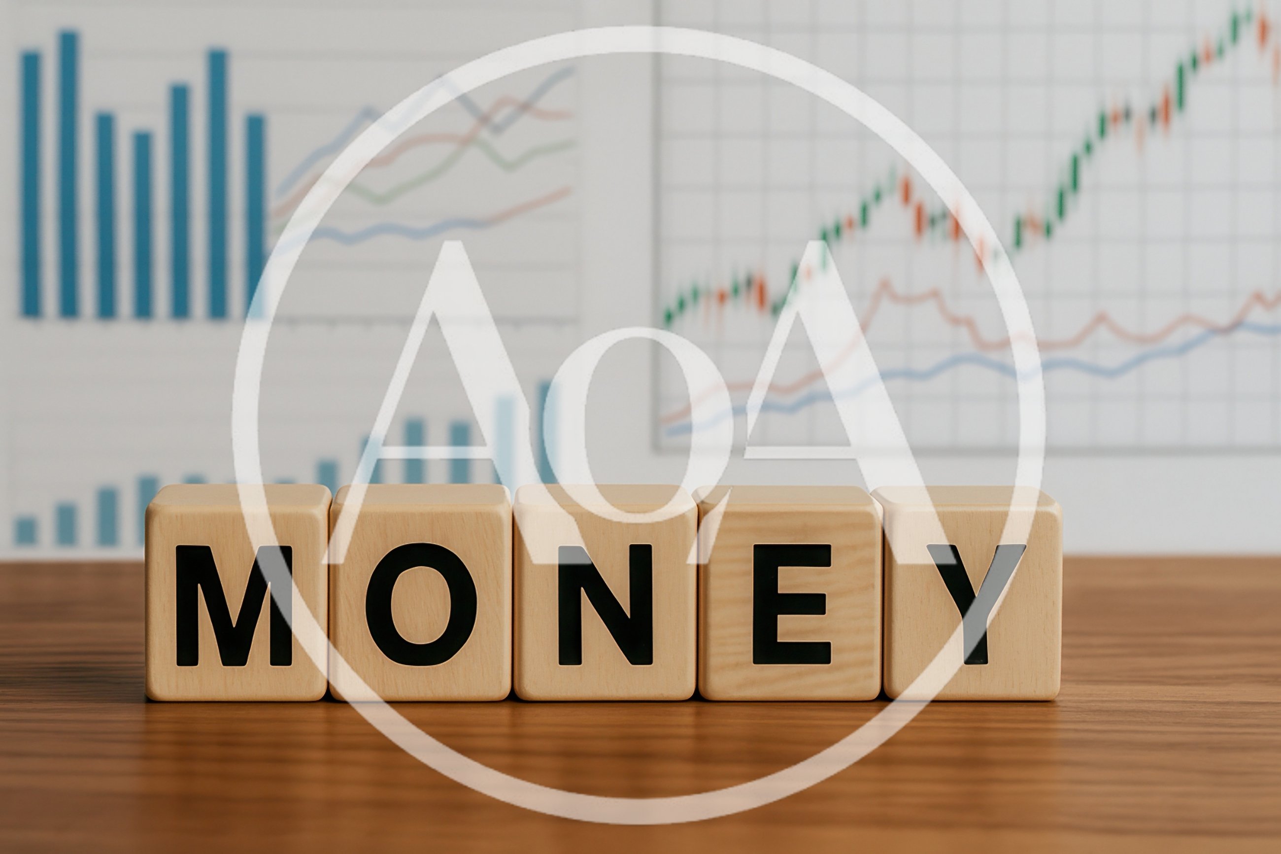 Wooden Blocks Spelling Money On A Financial Chart Background