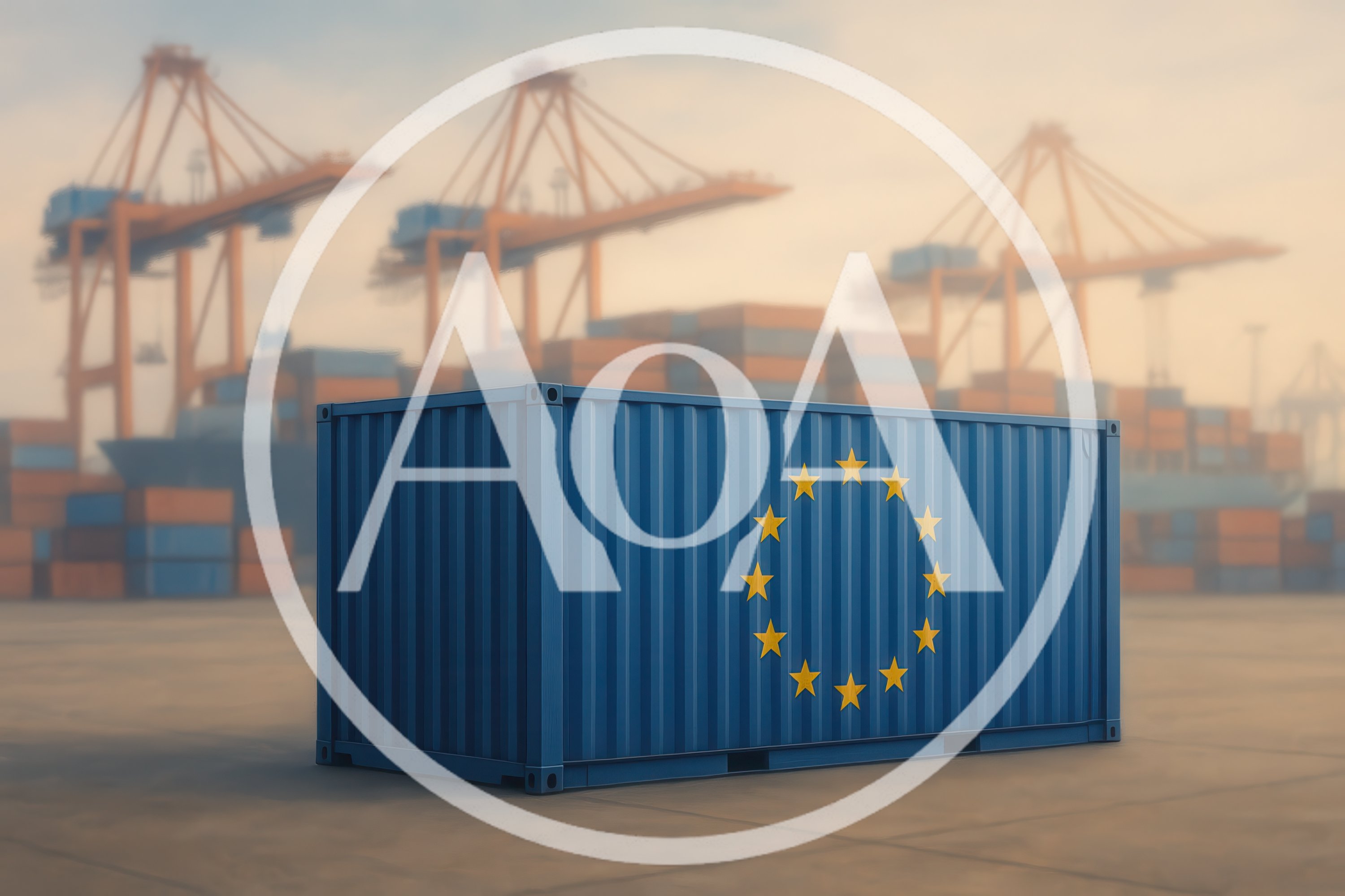 European Union Flag Shipping Container At Port