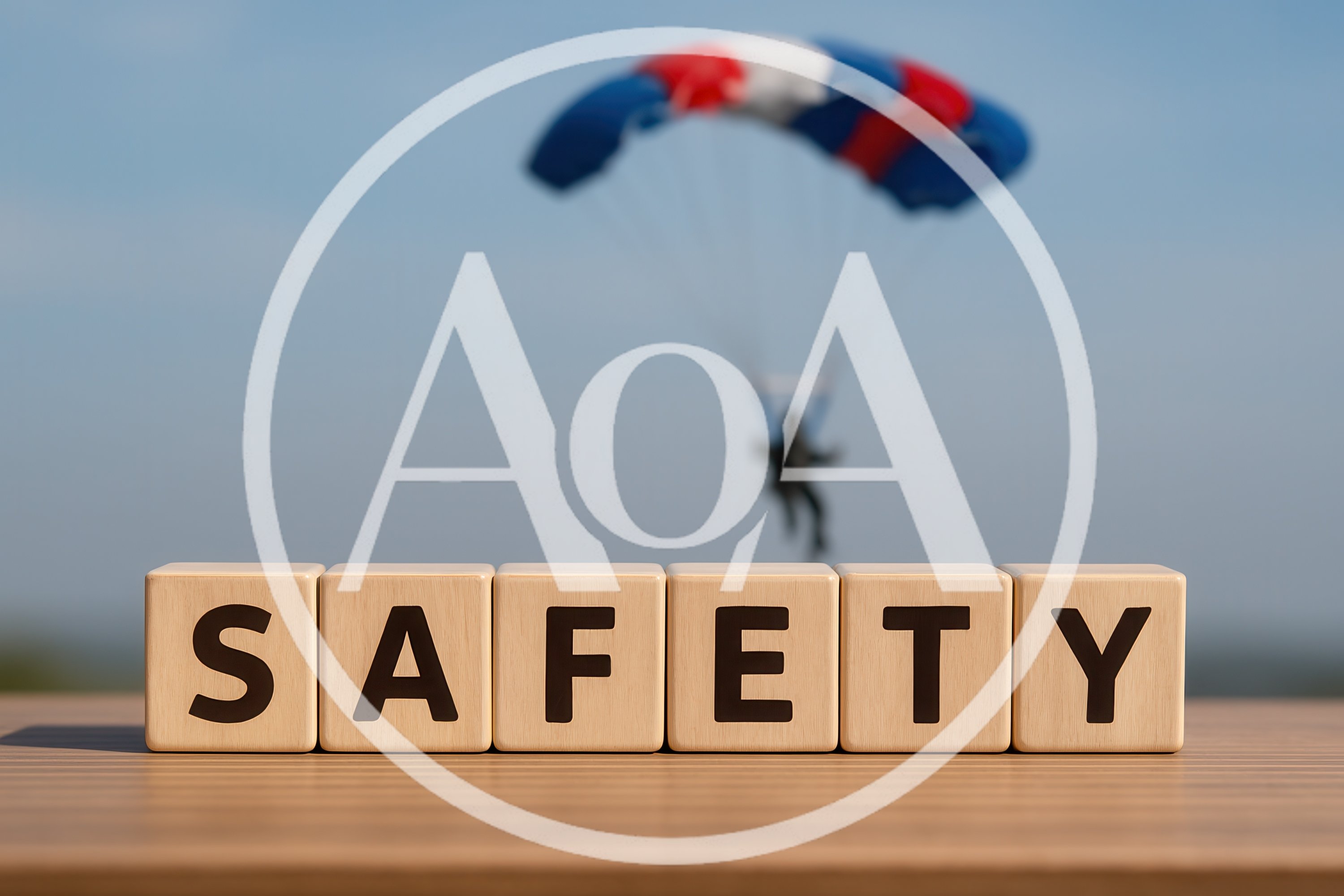 Wooden Blocks Spelling Safety With Parachutist Background