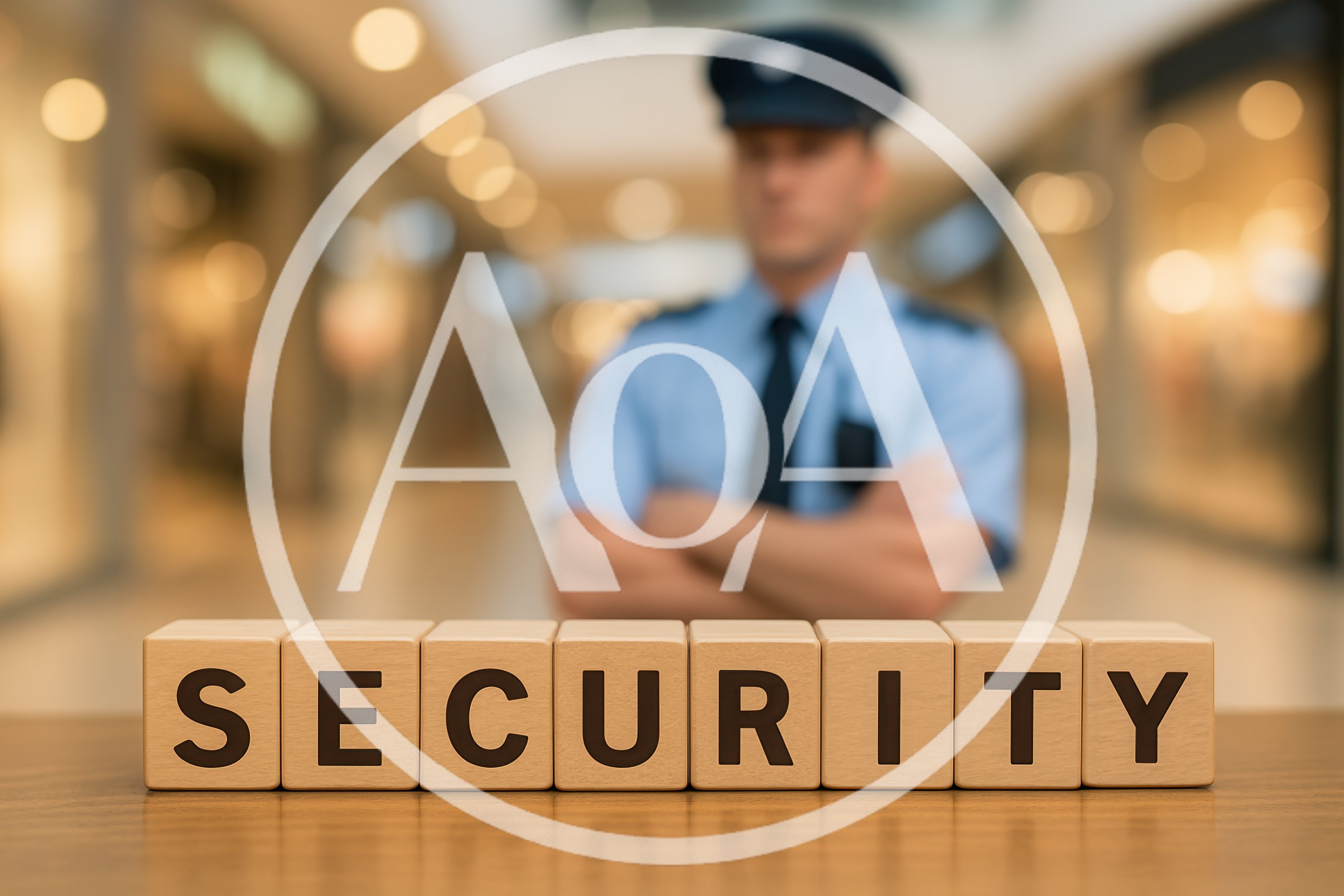 Security Guard Standing Behind Wooden Blocks Spelling Security