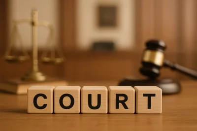 Wooden Blocks Spelling Court With Gavel And Scales