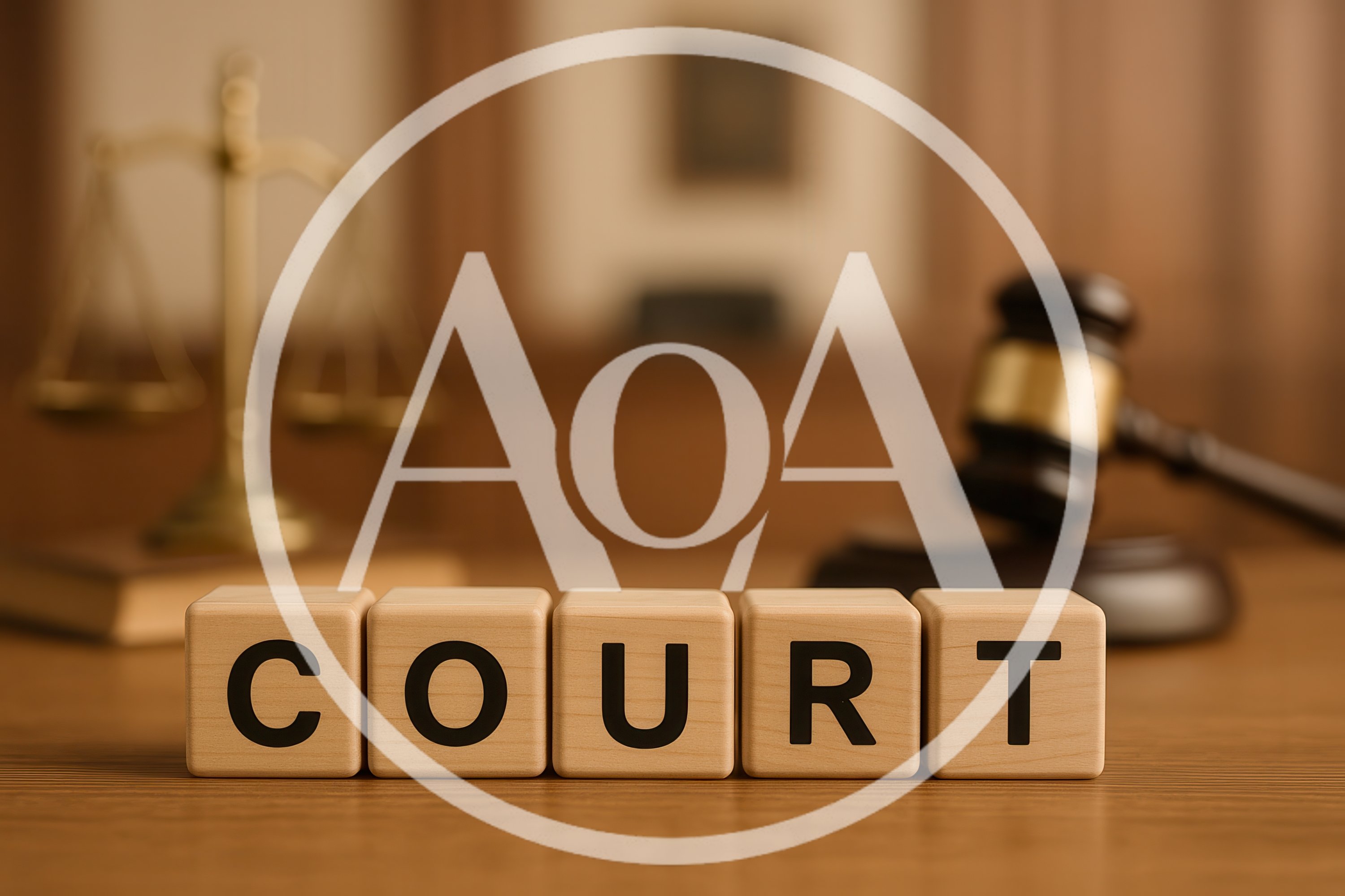 Wooden Blocks Spelling Court With Gavel And Scales