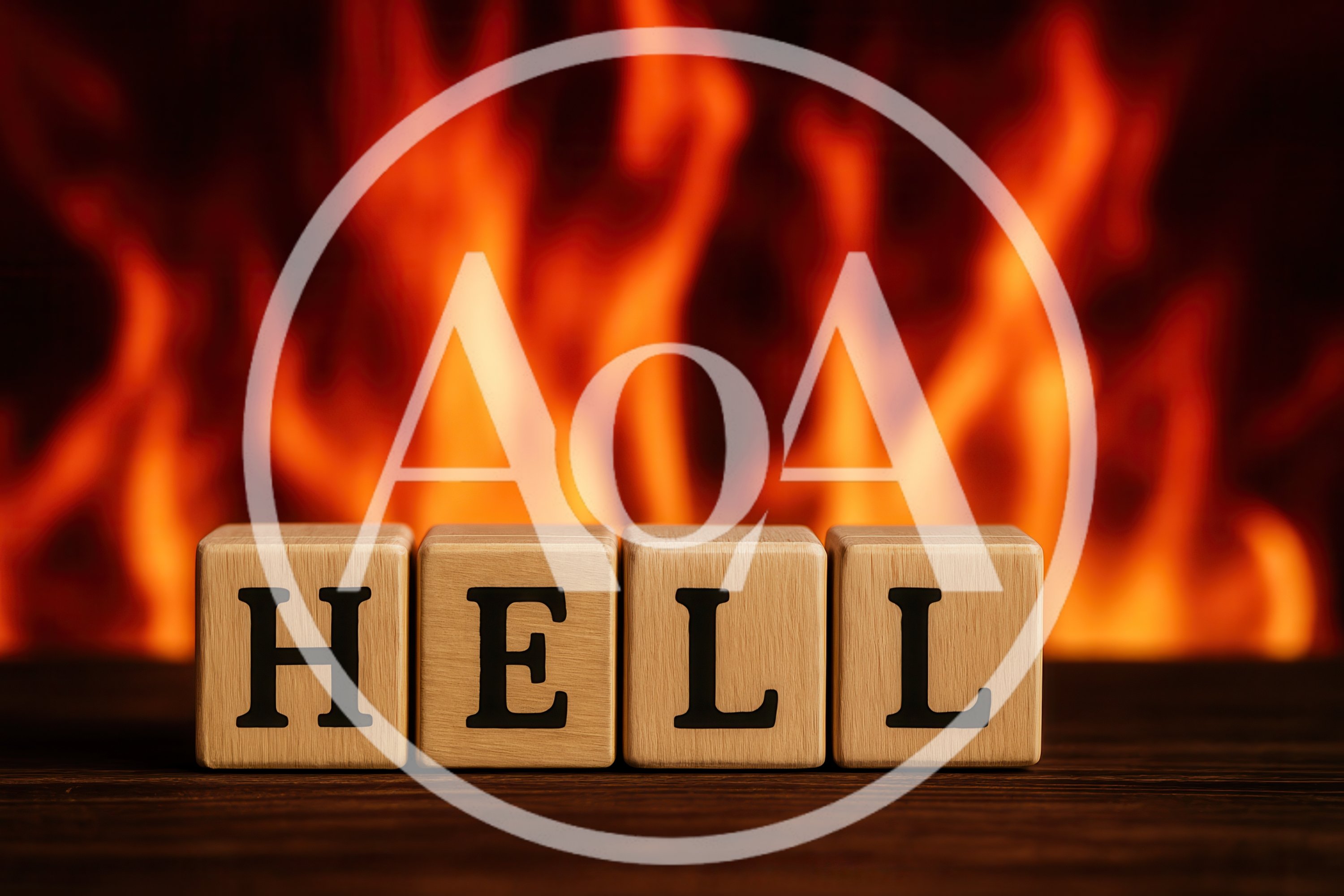 Wooden Blocks Spelling Hell Against A Fiery Background