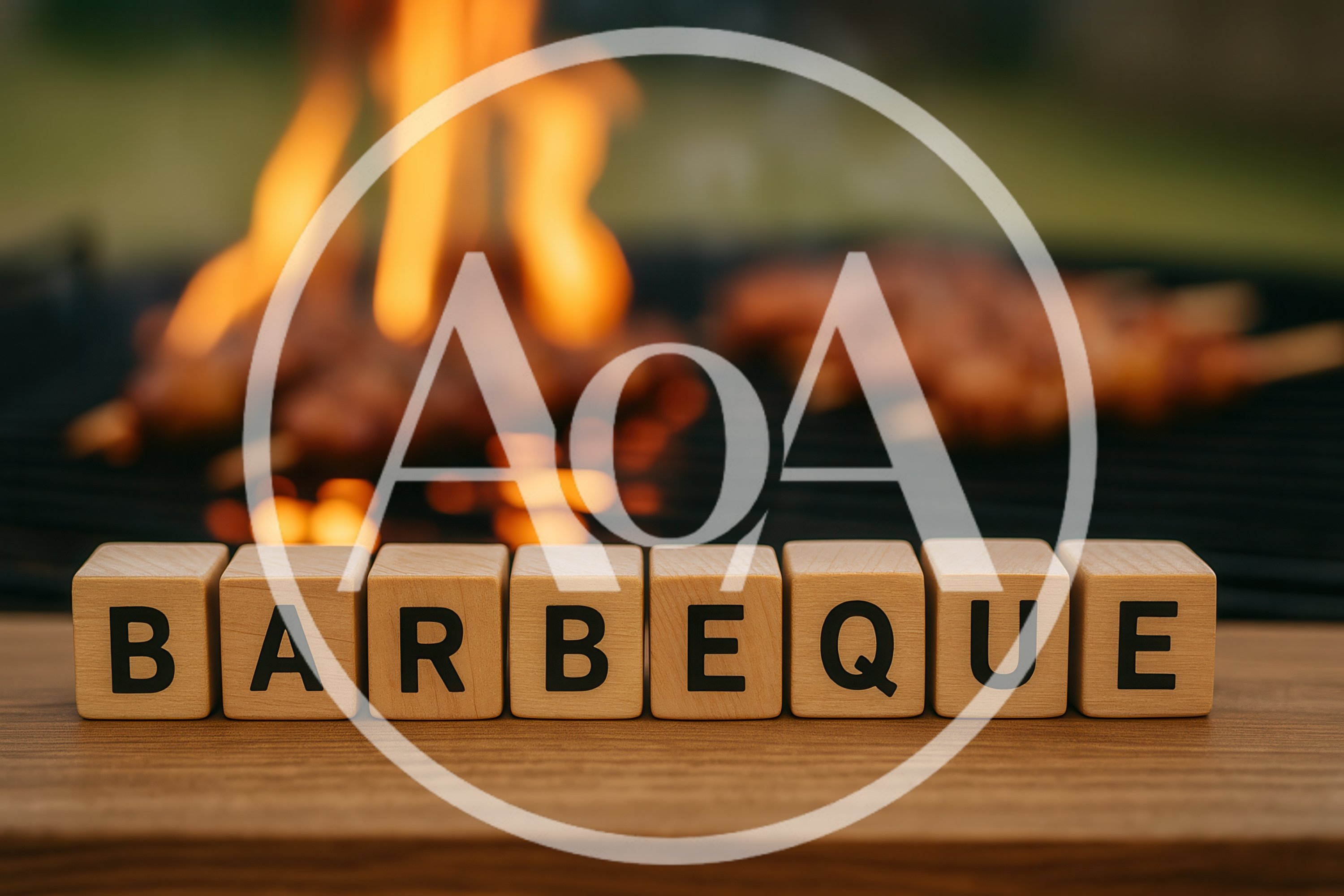Wooden Blocks Spelling Barbeque on Grill Background
