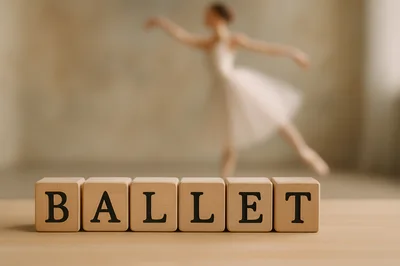 Wooden Blocks Spelling Ballet With Blurred Ballerina Background