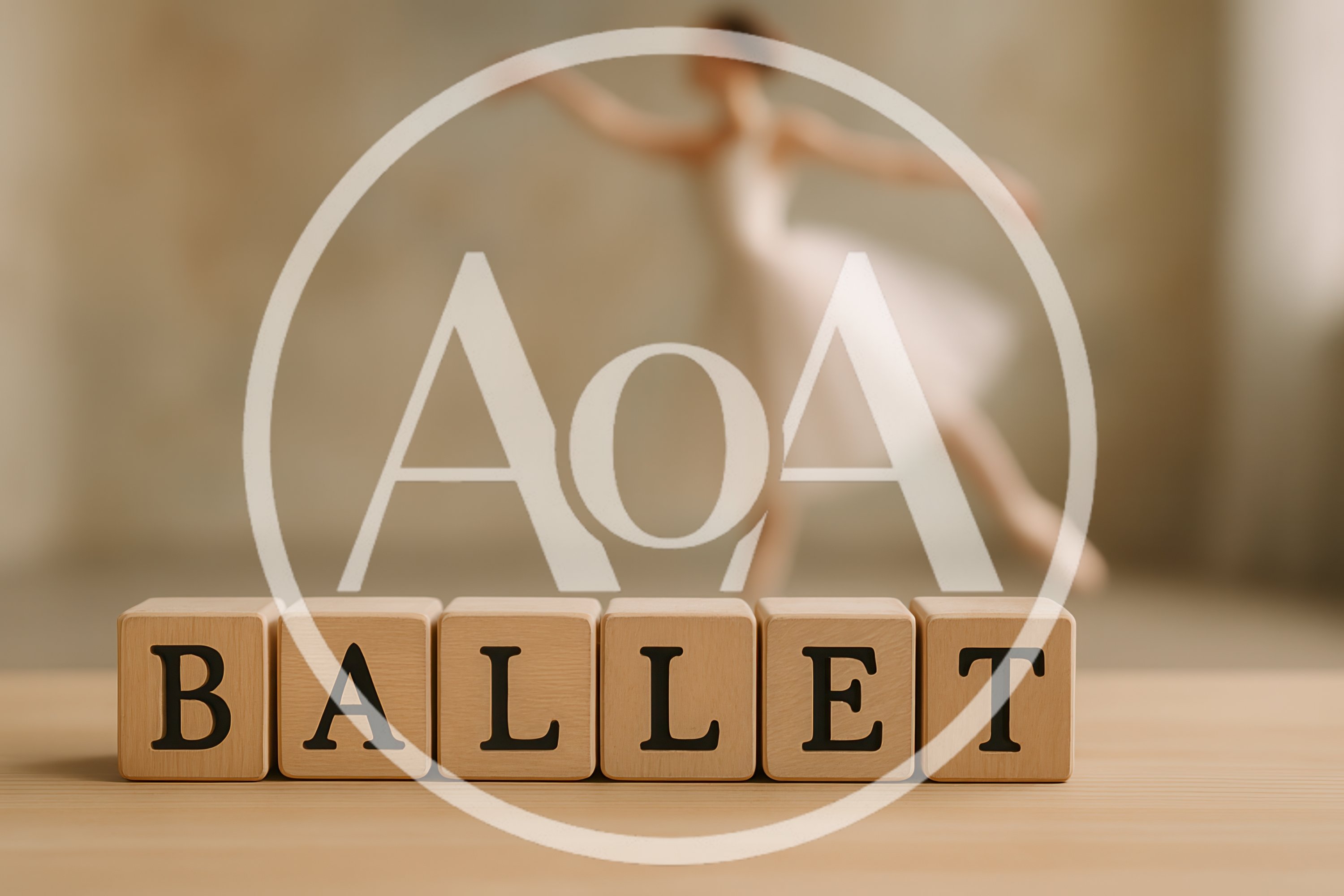 Wooden Blocks Spelling Ballet With Blurred Ballerina Background
