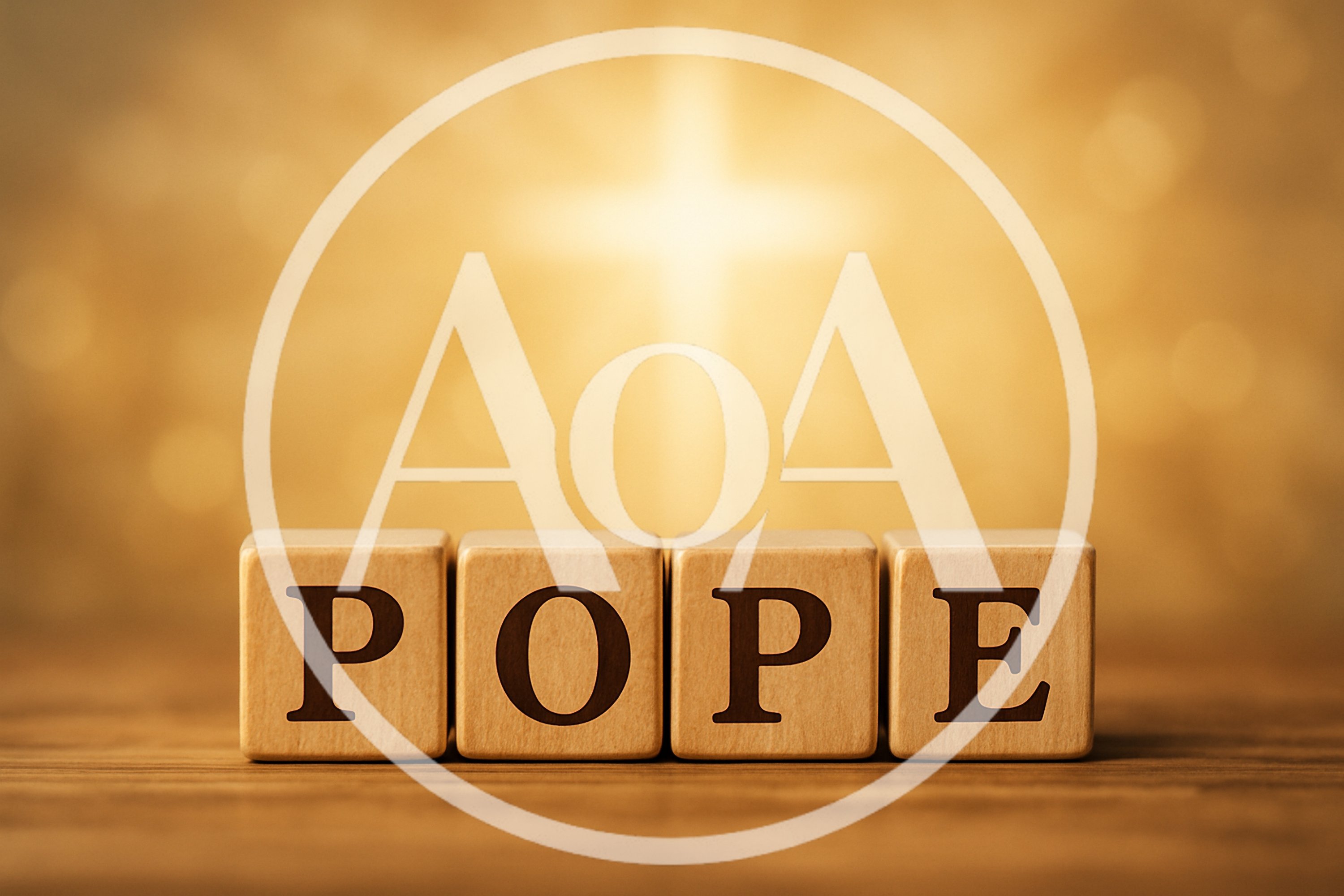 Wooden Blocks Spelling Pope With Glowing Cross Background