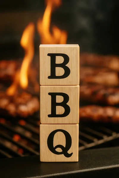 Wooden Blocks Spelling BBQ on a Grilling Surface
