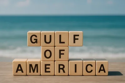 Wooden Blocks Spelling Gulf Of America On Beach