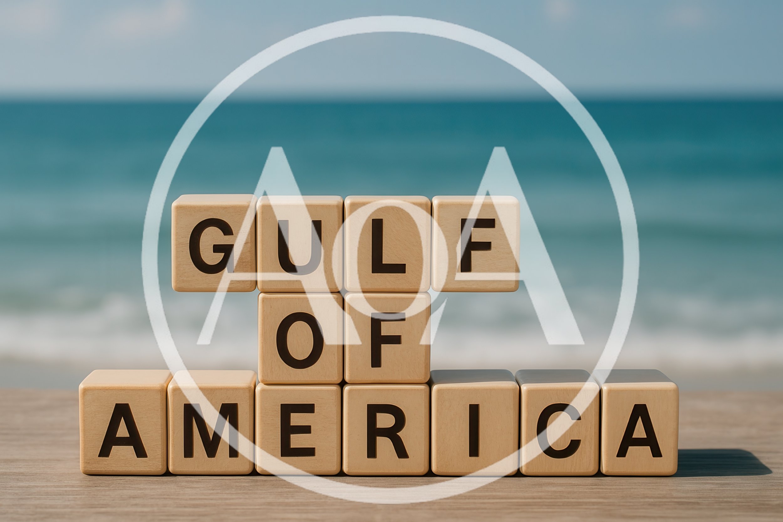 Wooden Blocks Spelling Gulf Of America On Beach