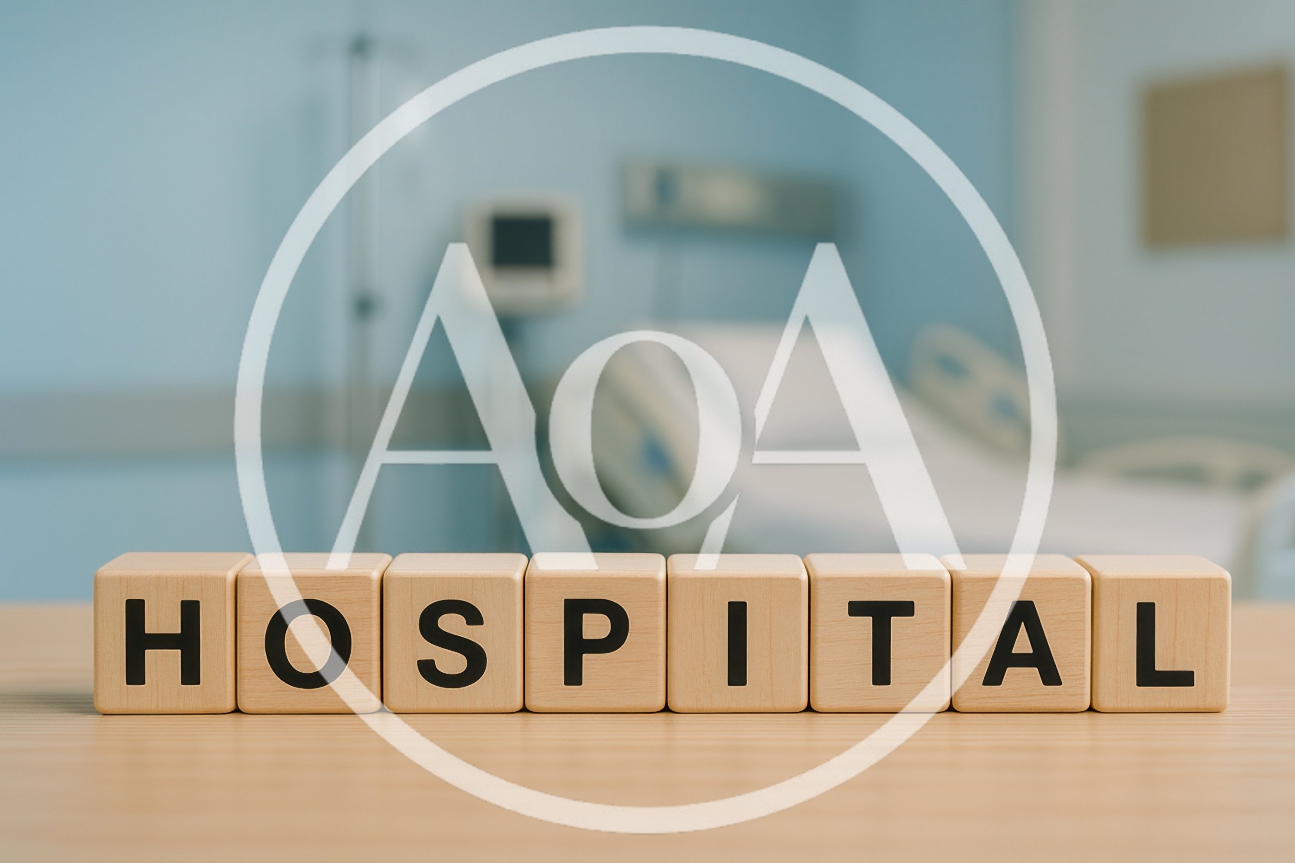 Wooden Blocks Spelling Hospital On A Table