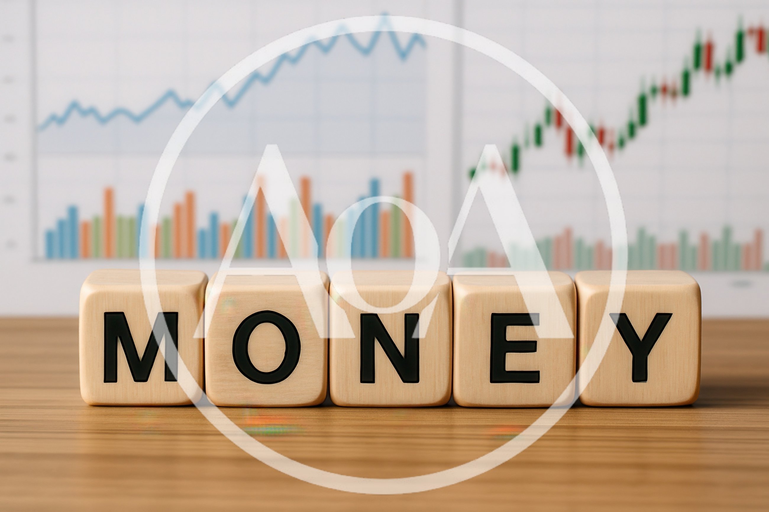 Wooden Blocks Spelling Money On A Financial Chart Background