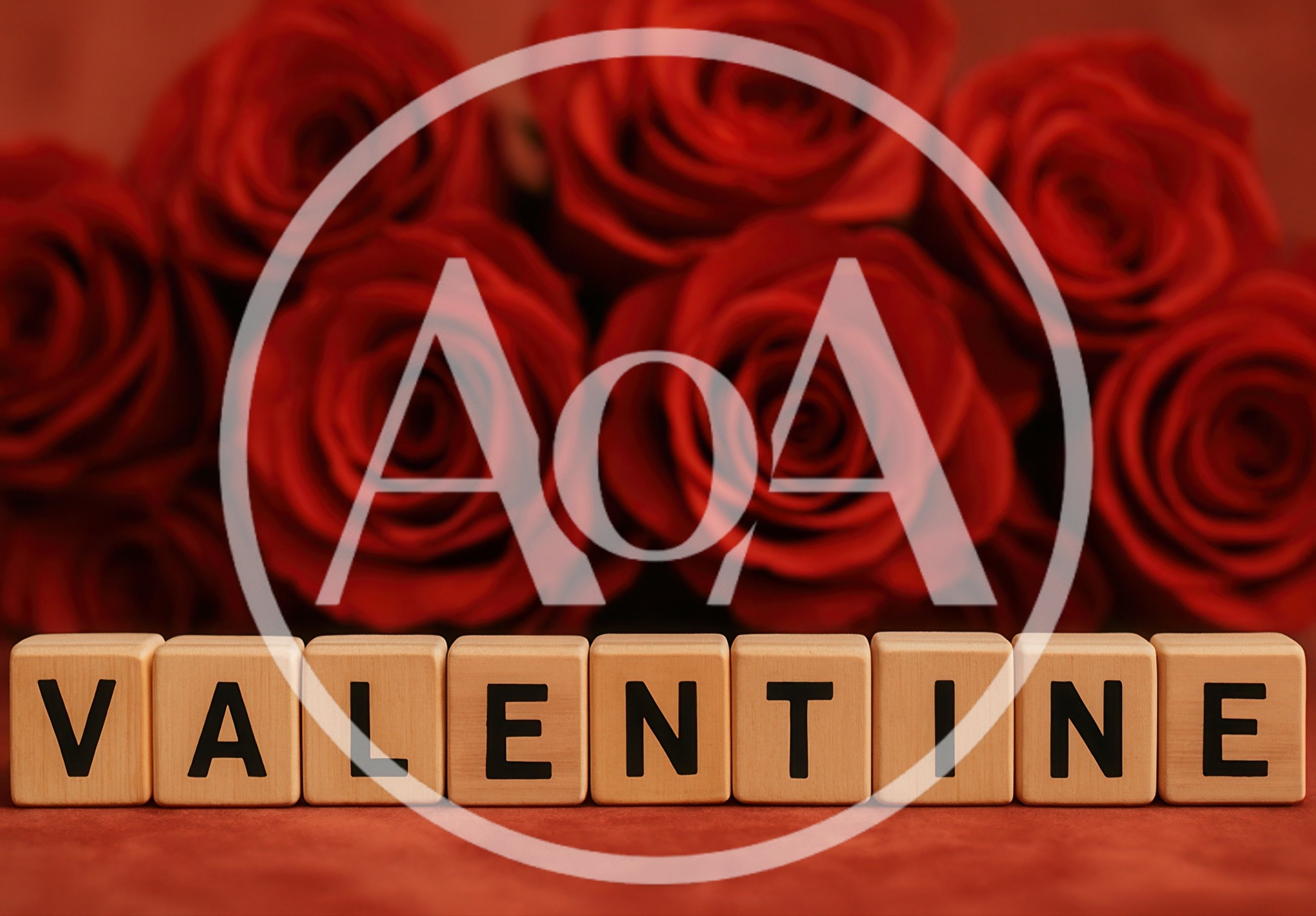 Wooden Blocks Spelling Valentine With Red Roses Background