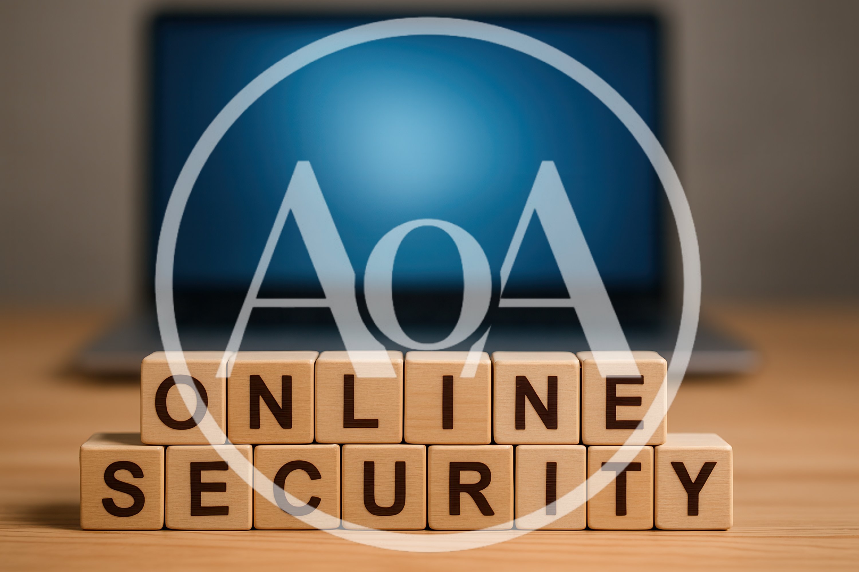 Wooden Blocks Spelling Online Security In Front Of Laptop