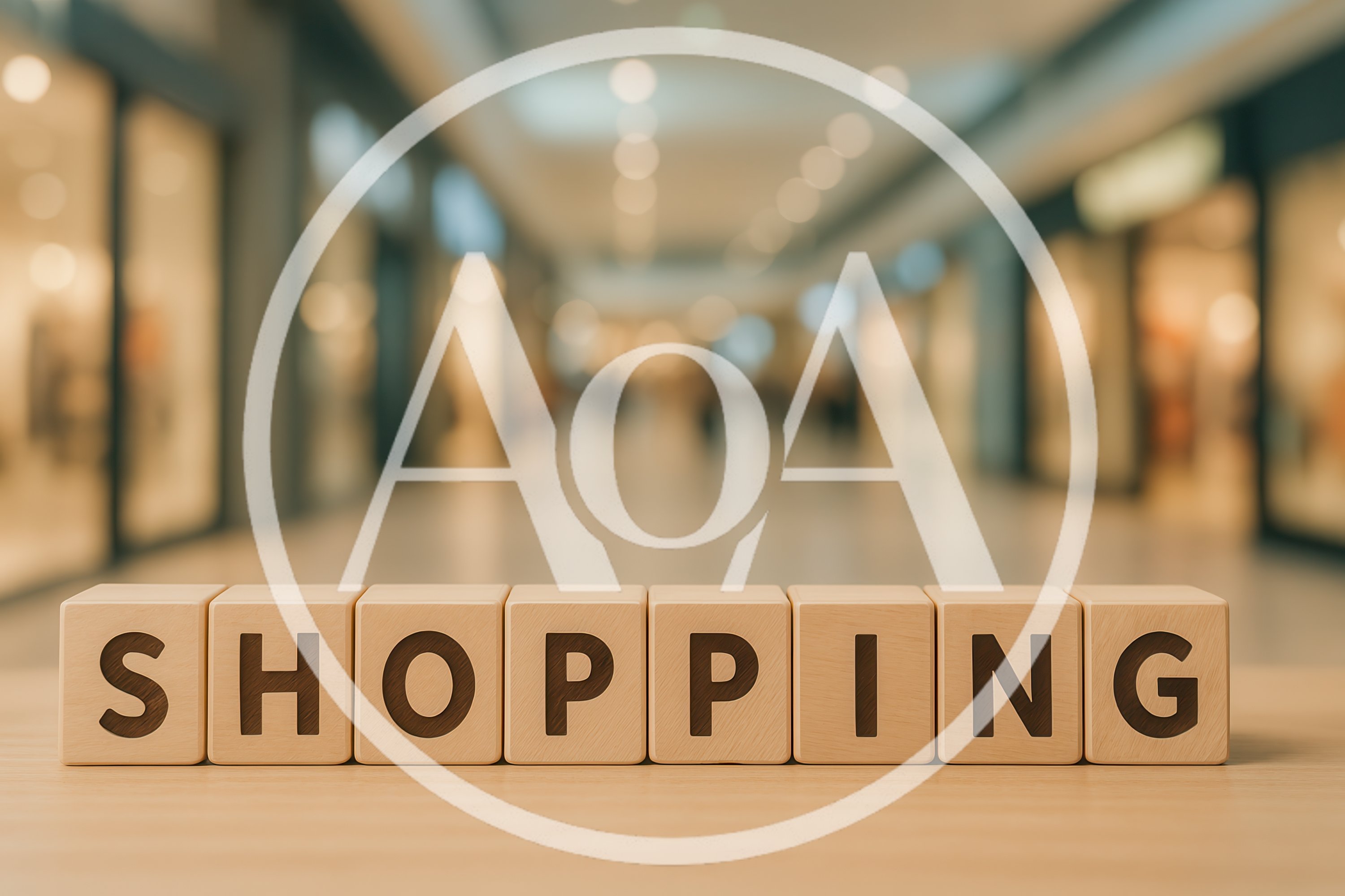 Wooden Blocks Spelling Shopping In A Mall
