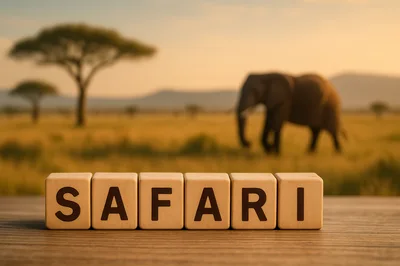 Wooden Blocks Spelling Safari on a Wooden Surface