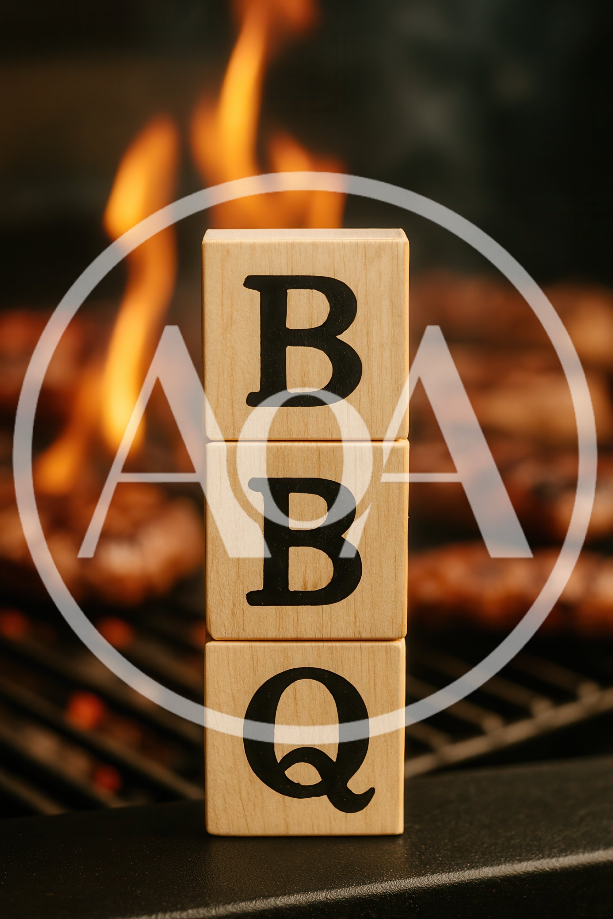 Wooden Blocks Spelling BBQ on a Grilling Surface