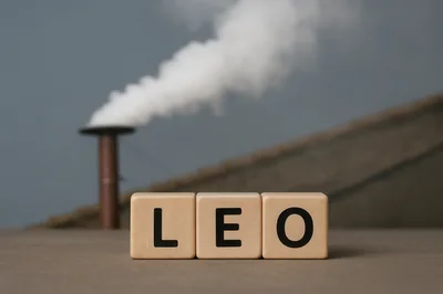 Wooden Blocks Spelling Leo With Industrial Smoke Background