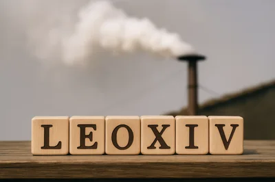 Wooden Blocks Spelling LEOXIV Against Industrial Smoke Background