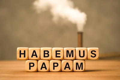 Wooden Blocks Spelling Habemus Papam With Smoking Chimney